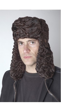 Karakul fur hat - Russian Style -  Dark brown